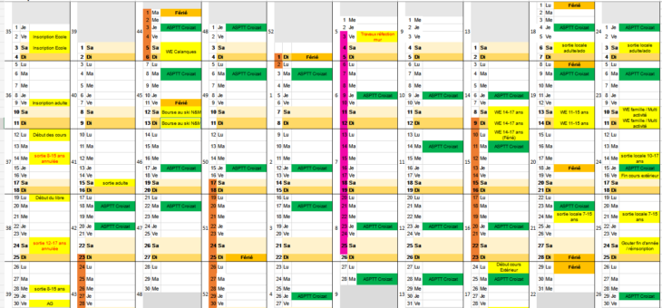 Escalade : Calendrier de la saison